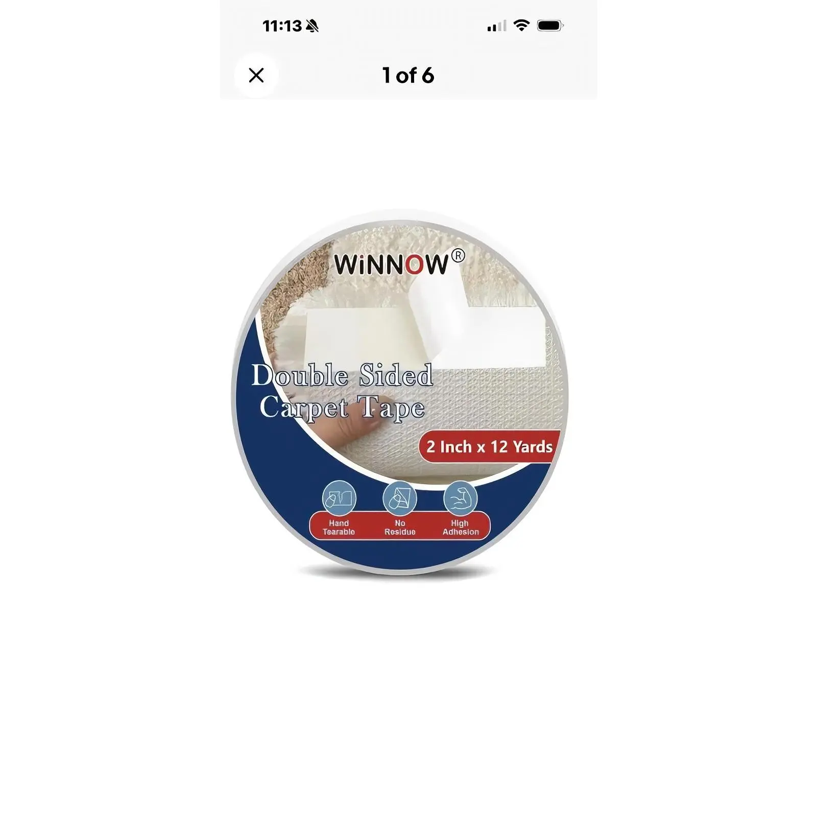 WINNOW Double Sided Carpet Tape 2 Inch x 12 Yards for Secure Installation and Easy Application