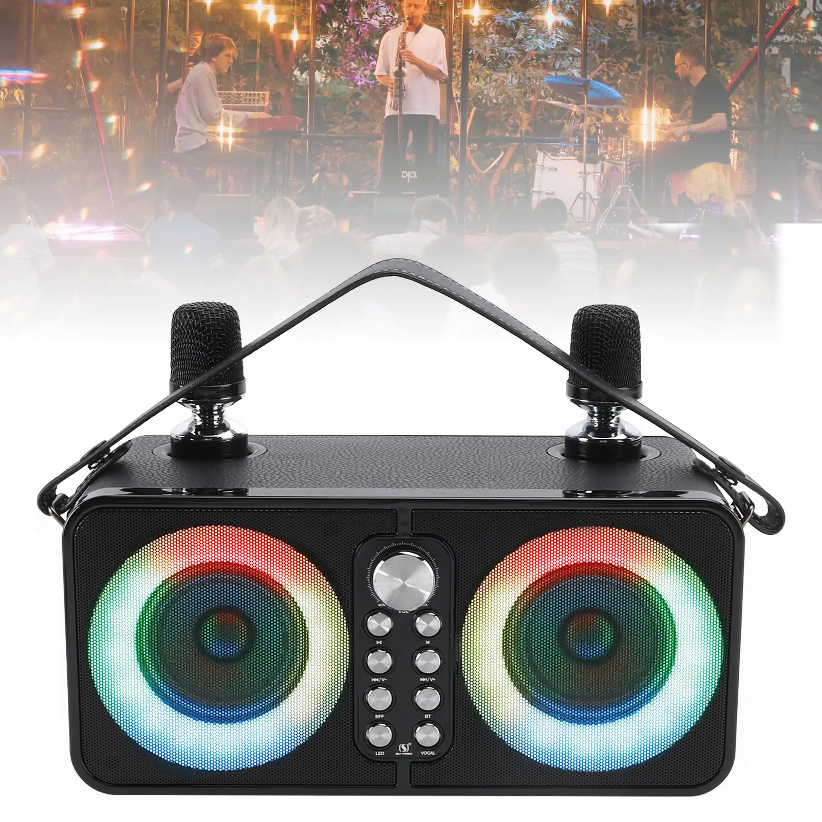 Wireless Bluetooth Speaker Dual Microphone Karaoke All-In-One Outdoor Portable