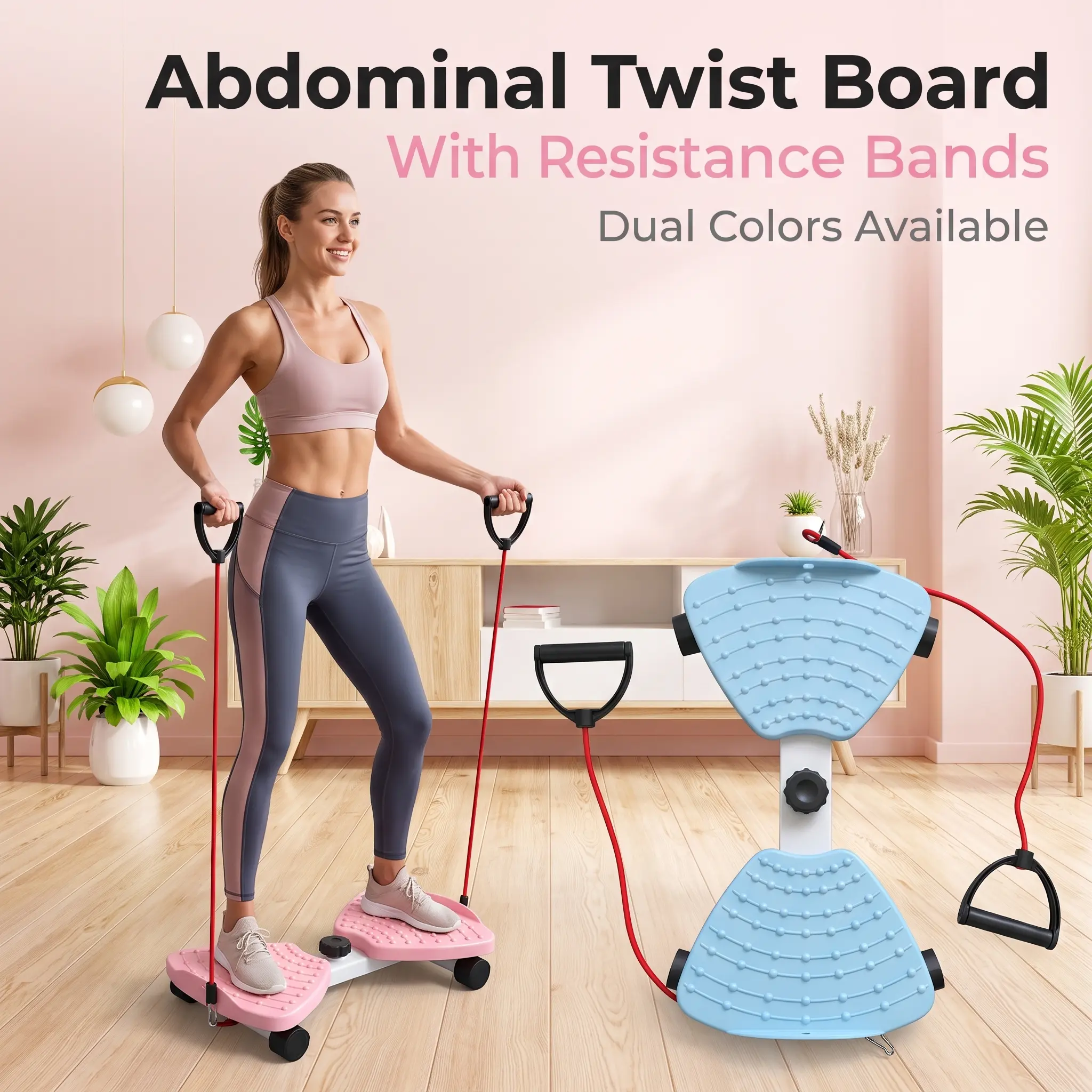 Ab Twister Board with Resistance Bands, Non-Slip Twist Waist Disc, Full Body Core Workout Fitness Equipment for Home Body Shaping