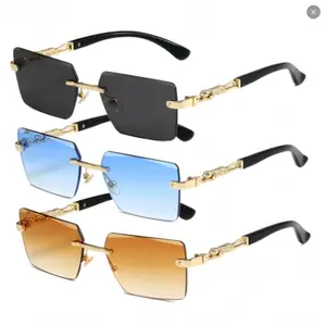 Rimless Rectangle Small Square Sunglasses Unisex Beach Vacation Eyewear