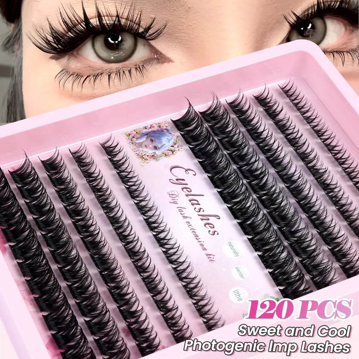 MAGEFY 120 Cluster Segmented D Curl Eyelashes 8-16mm, Natural Look Handmade DIY Makeup Extensions, Party Gift for Women Girls