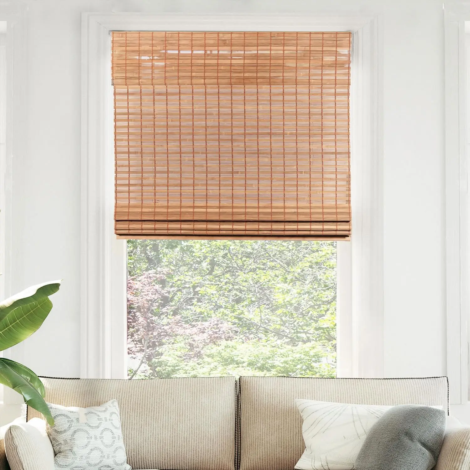 CHICOLOGY Bamboo Roman Shade, Cordless Light Filtering Woven Wood Window Treatment for Living Room, Dining Room, Kitchen & Office, Natural Bamboo Blinds for Boho Coastal Decor, Squirrel, 29"W x 64"H