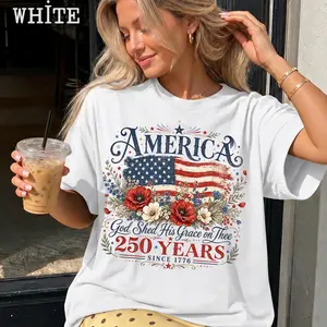 America 250 Years Flag & Poppies Shirt, God Shed His Grace on Thee Tee, Comfort Colors Patriotic T-Shirt, 4th of July Shirt, Made in USA