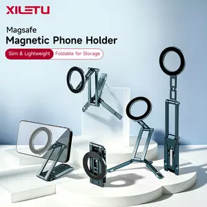 XILETU N52 MagSafe Magnetic Phone Tripod Stand, Foldable 360° Rotation Phone Stand, Portable Aluminum Alloy Mount for Vlogging Travel Office, Compatible with iPhone 17 16 15 14 Pro Max, 1/4" Arca-Compatible Screw with Hook