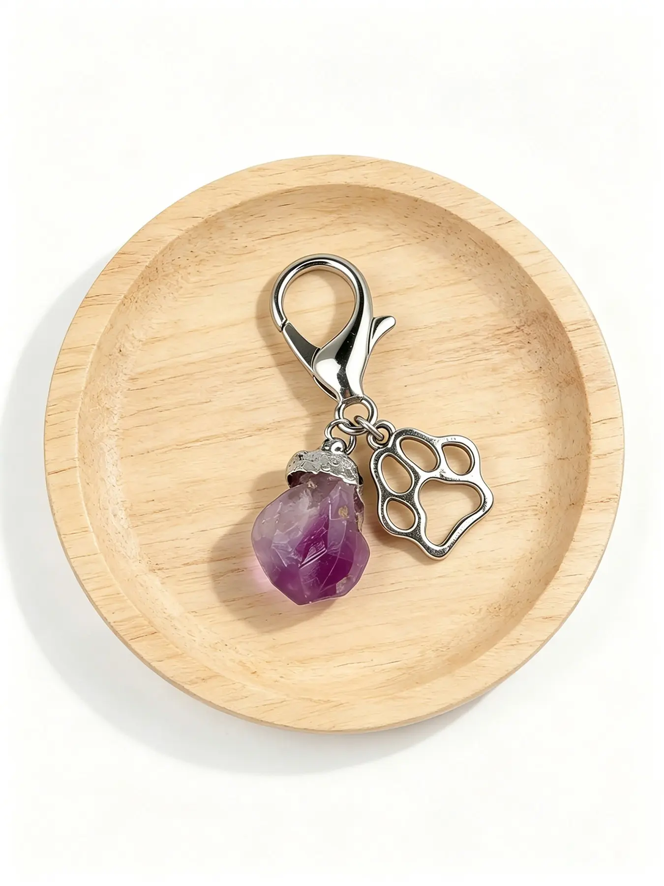 Natural Crystal Amethyst Pet Collar Pendant, Paw Print Crystal Charm for Cats and Dogs, Fashionable Pet Accessories, Crystal Enthusiasts Gift