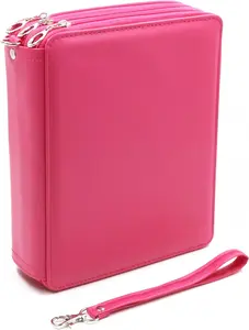 20 Slots Pencil Case - PU Leather Handy Large Multi-layer Zipper Pen Bag with Handle Strap for Prismacolor Watercolor Pencils, Crayola Colored Pencils, Marco Pens and Cosmetic Brush (Pink)