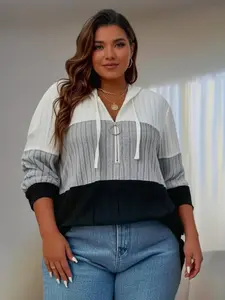 【Plus Size】 Colorblock Zip Up Hoodie, Casual Long Sleeve Hooded Sweatshirt for Spring, Women's Plus Clothing for Daily Wear