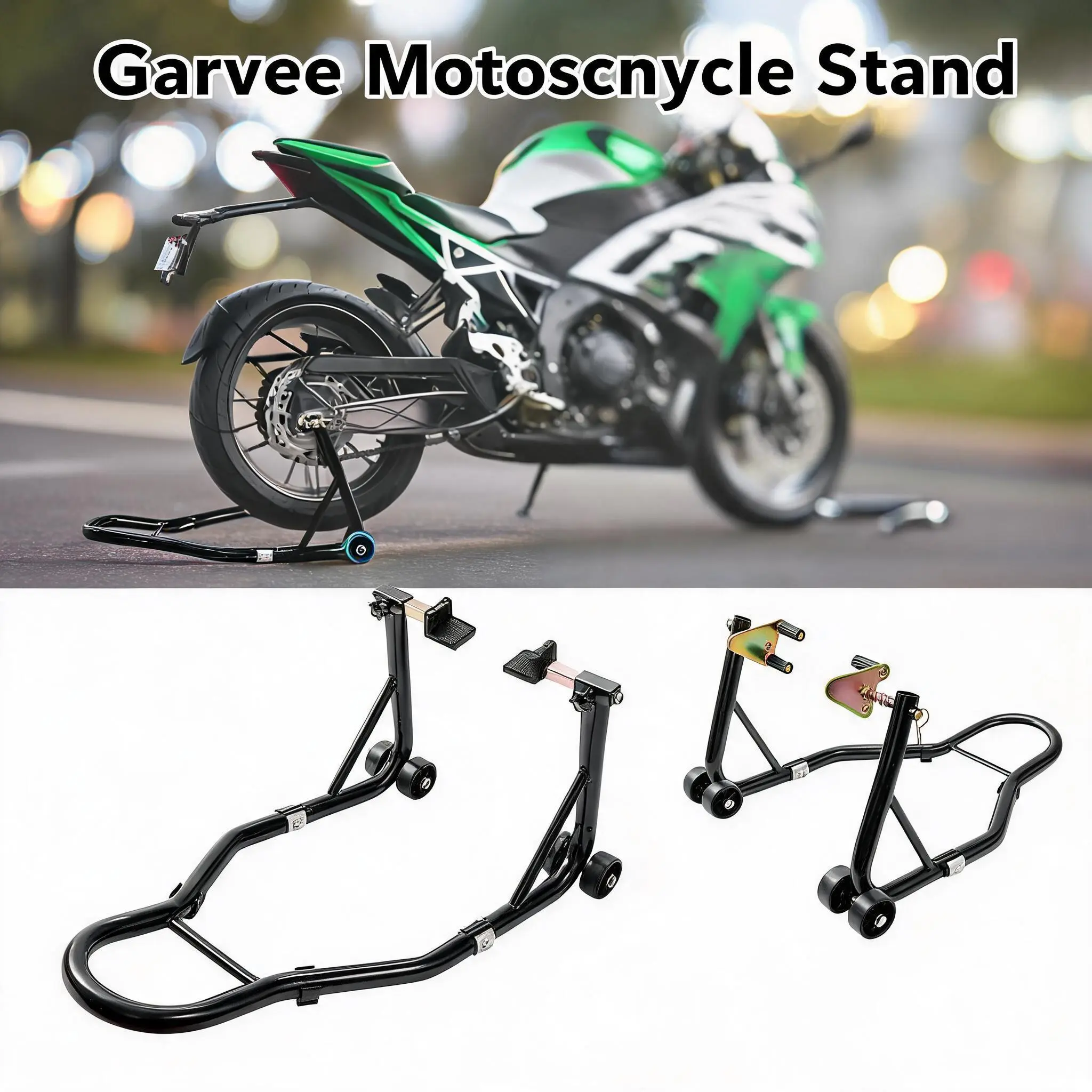 【Garvee】 Motorcycle Stand, 850 lbs Capacity Adjustable Universal Front & Rear Combo with Fork Heads for Sport & Dirt Bikes, front and rear wheels, with adjustable U+L coil for maintenance and repairs