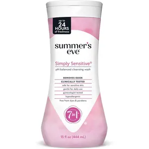 Summer's Eve Simply Sensitive All-Over Daily Feminine Wash, Gentle pH-Balanced Body Cleanser for Women, Removes Vaginal Odor, 15 Fl Oz