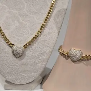 High Quality 14k Gold Plated Heart Set with Sparkling Pave Stones for Elegant Jewelry Lovers