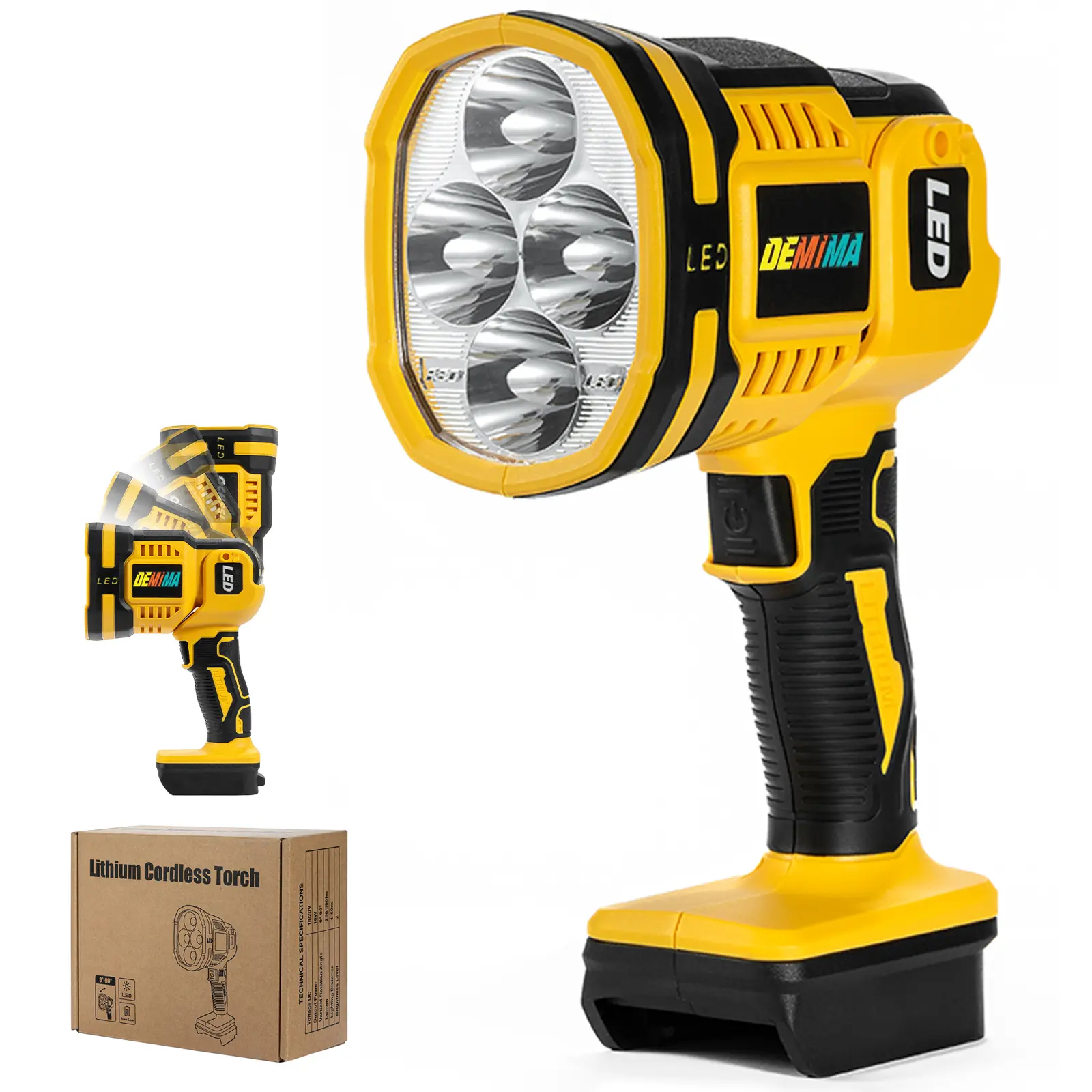 【No Batteries】Cordless LED work light compatible with DeWalt 20V MAX Battery, 1500LM Handheld Spotlight with 550 Yard Distance, Flashing mode and Pivoting Head for Workshop, Camping, Jobsites