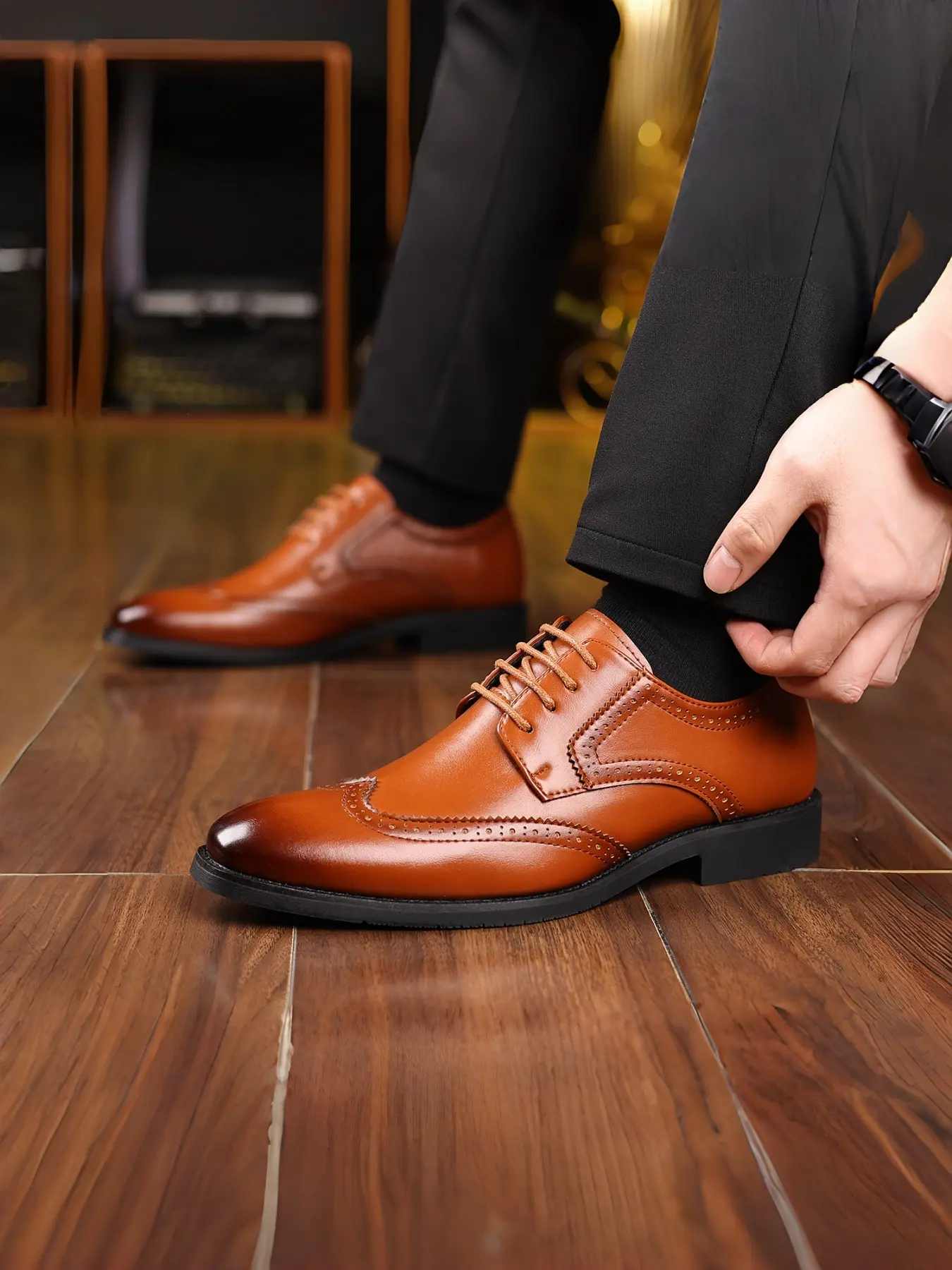 Elevate Your Style with Embroidered Oxford Shoes, PU Leather Formal Shoes, Striped Pattern, Above Ankle Height, All-Season Wear, Rubber, PU Leather Footwear