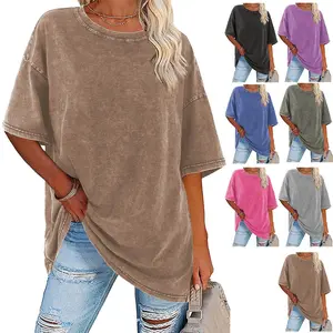 Holafish 1/2Pack Acid Washed T Shirts for Women Tee Tops Heavy Cotton Vintage Unisex Tees Loose Fit Crewneck Short Sleeve Casual Streetwear Baggy Basic Tops