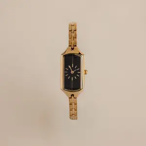 Midnight Link Timepiece by Caitlyn Minimalist - Vintage Style 18K Gold Plated Black Geometric Watch for Women - Vintage Jewelry - Graduation Gift