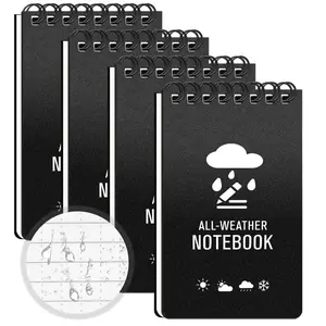 Tocizhka 4 Pack  Notebook, 3" x5" Small Pocket Notebook, Top Spiral Notepad,  Weather Notebook,  Notepad with Stone Paper, Mini Memo Pads for Outdoor Field School Office, Black