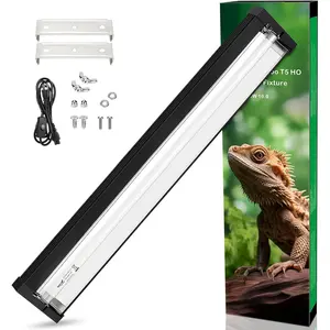 T5 UVB Reptile Light Fixture Upgrade Square HO UVB Bulb Lighting Combo Kit 10.0 UVB Light for Reptiles Terrarium Fluorescent 24W Reptile Light Bar UVA UVB Desert Lamp for Bearded Dragon Turtle