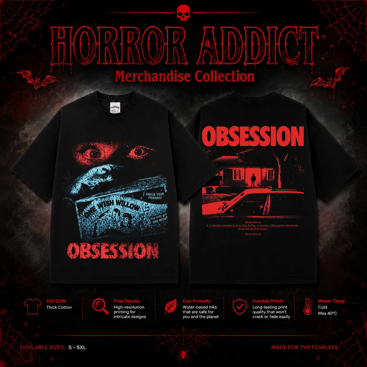 HORROR ADDICT Obsession One Wish Willow House Gildan Unisex T-Shirt, Sweatshirt & Hoodie, Premium Cotton Horror Movie Shirt, Obsession Movie Costume, Halloween Costume, One Wish Willow House Outfit, Halloween Horror Movie Shirt, Horror Fan Gift