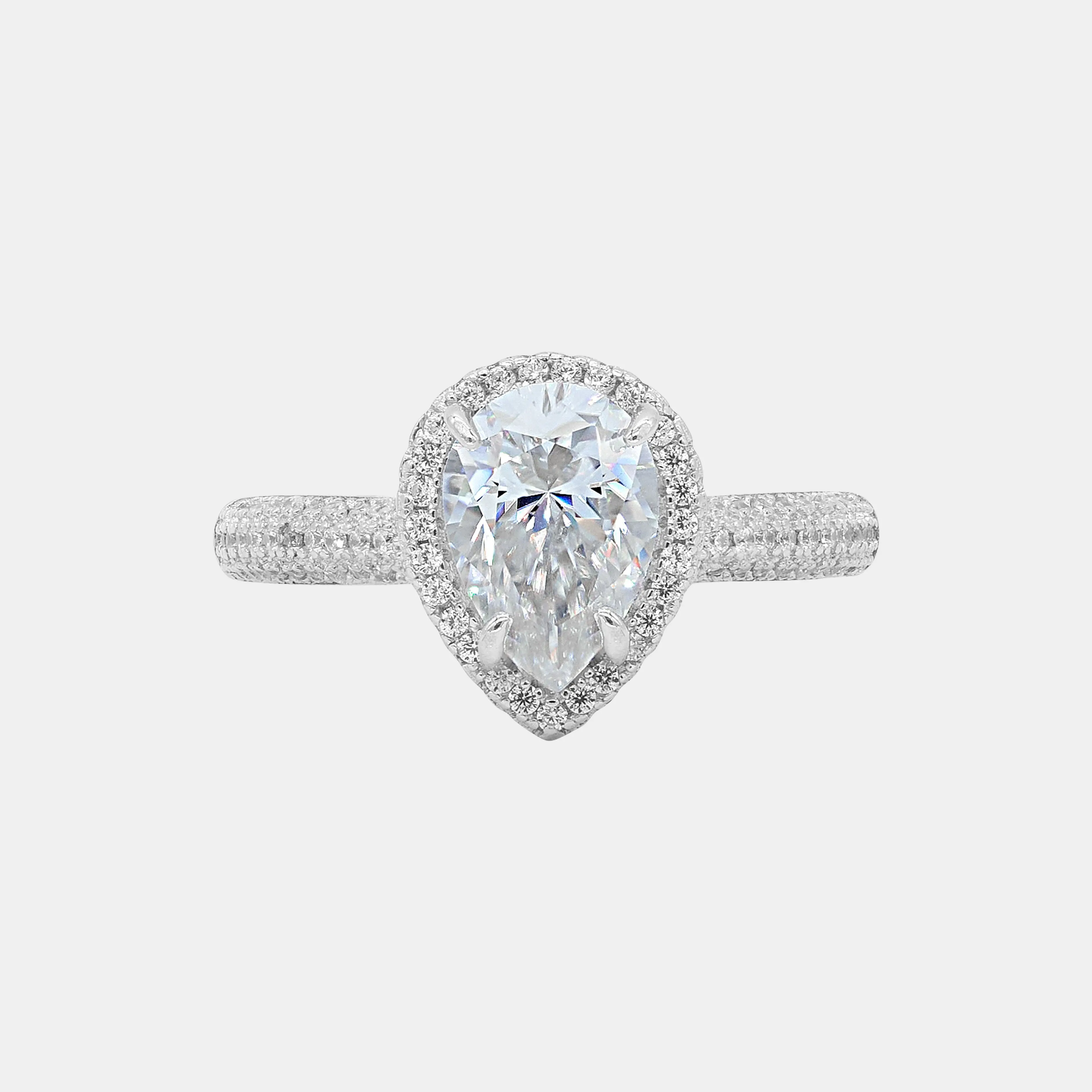 【193】Valentine's Flash 2CT 925 Sterling Silver Pear Halo Paved Cubic Zirconia Ring