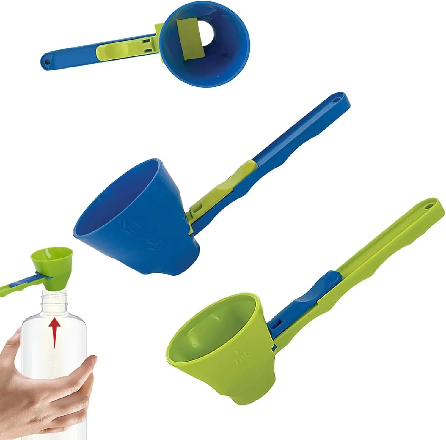 $6.99 Blue Plastic 2-in-1 Precision Pro Protein Funnel - Durable, Compact Measuring Scoop with Sliding Base for Protein Powder, Baking, Household Cooking, Food Prep, Workshop Use