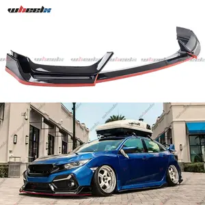 2016-2021 Honda Civic Hatchback SI - Gloss Black Front Bumper Lip Spoiler & Splitter, Red Accent Strips & Dual-Color DRLs (2-Door/4-Door)