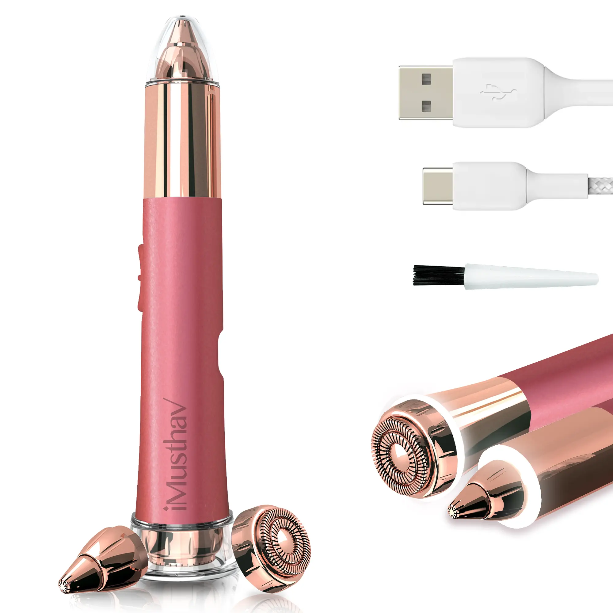 2 in 1 Eyebrow and Facial Hair Remover for Women Painless Electric Razor Epilator Trimmer Shaver with 18K Gold-Plated, USB Rechargeable, 360° LED for Flawless Eyebrow and Face Hair Removal