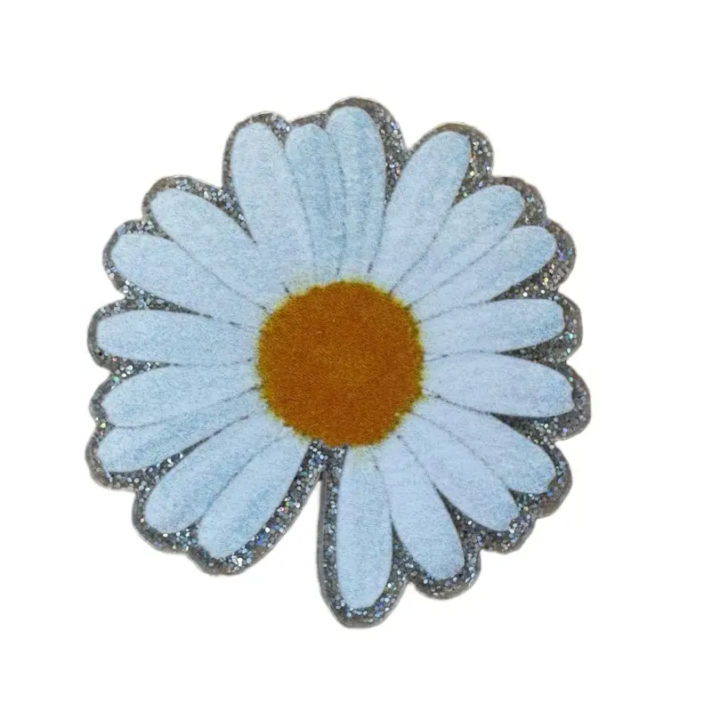 Acrylic Add On for Badge Reel - Blue Daisy Design with Glitter Edges & Versatile Adhesive Options for Personalization