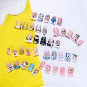 Bow & Rhinestone Decor Fake Nails, 10pcs/set Glossy False Nails for Women Girls Nail Art, Effortless Press on Nails Art Set Nails Press Ons