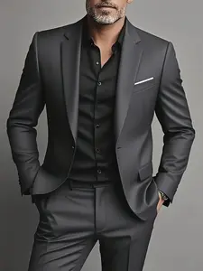 Men's Two-Piece Suit Set, Casual High-Quality Fitted Polyester Blazer and Pants, Suitable for All Seasons, Business, Party, Office Wear