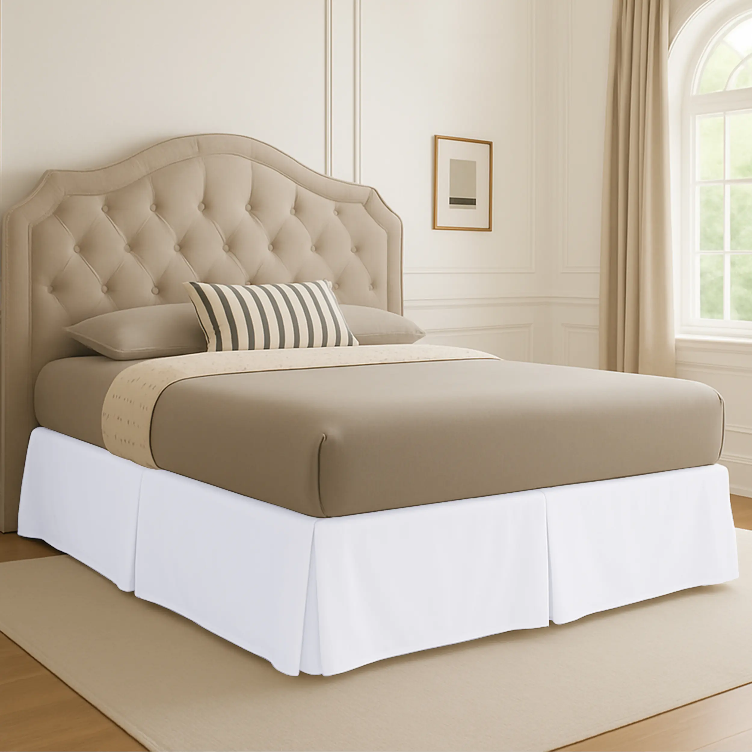 Lux Decor 16 Inches Tailored Drop Bed Skirt - Elegant Strap, Easy Fit Dust Ruffles Wrap Around Bed Skirt, Shrinkage Fade Resistant - Machine Washable
