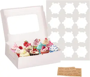 50 Packs Cupcake Boxes,9.4x6.1x3.14 Inches 6 Count Cupcake Box,White Cupcake Containers with Clear Window and Six Treat Holder,Pastry and Cookie Boxes,Bakery Boxes