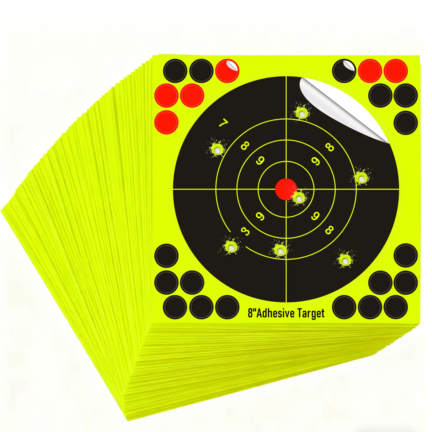 Splatter Bull's Eye Shooting Targets - 50-Pack 8x8 in Self-Adhesive Paper Stickers for Beginners, Indoor/Outdoor Ranges, Accuracy Enhancement, Shooting Practice Equipment