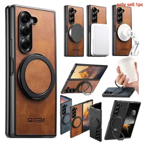 Ring Bracket Leather Wallet Case For Samsung Galaxy Z Fold 7 6 5 Magnetic Kickstand Wrieless Charging Protective Smartphone Phone Cover Protector Accessories