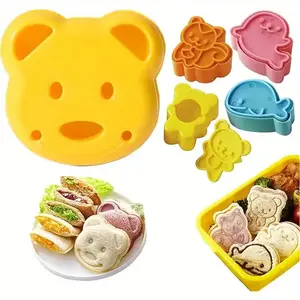Set of 5 Sandwich Cutters, Bear-Shaped Bread Cutter and Sealer, Cartoon Animal Biscuit Mold, For Lunch Box Decoration, Kitchen Accessories, Bakeware