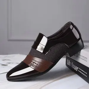 Men's Classic Patent Leather Slip-On Loafers - Breathable Mesh Formal Footwear with Office Design for Work, Business, Wedding