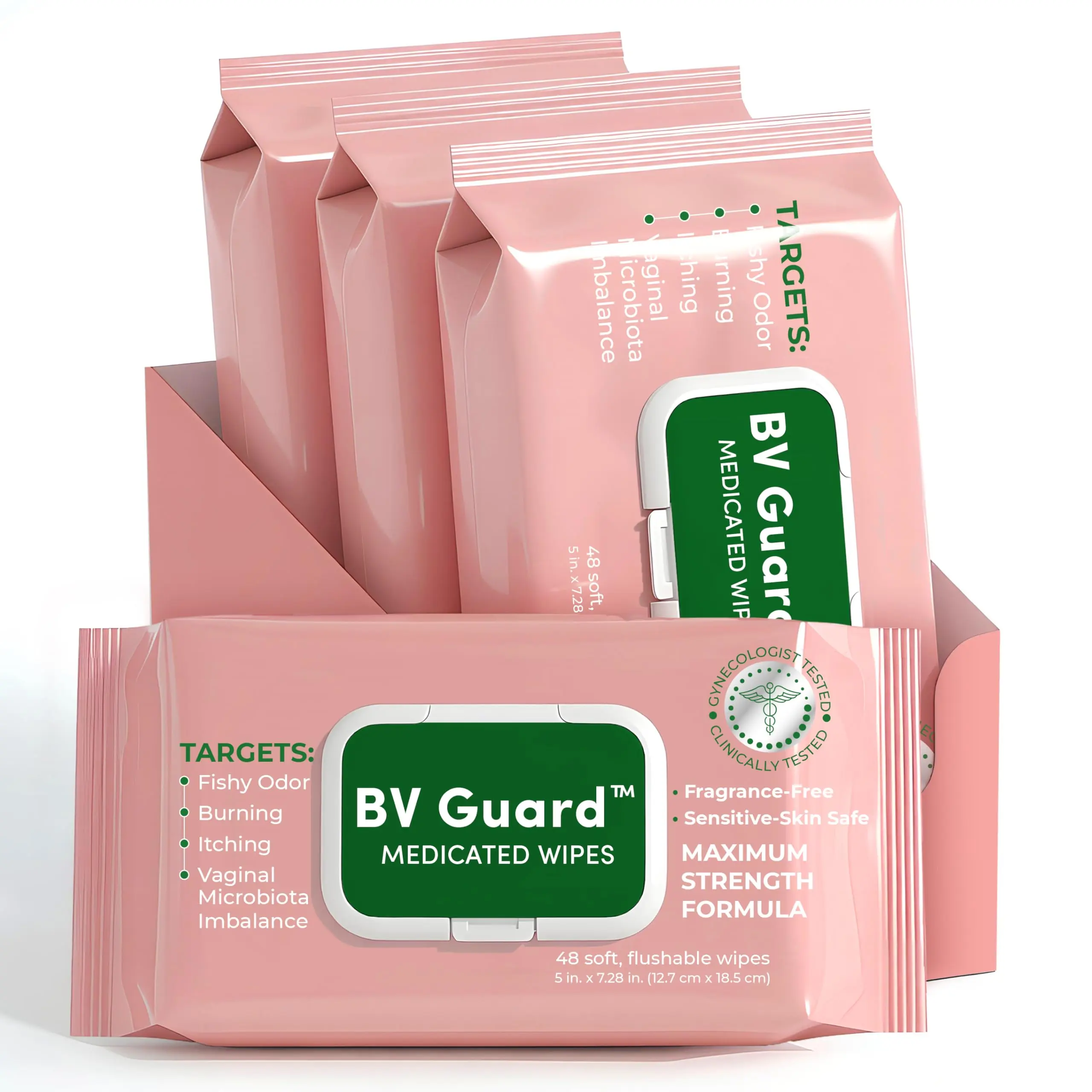 Bacterial Vaginosis Feminine Wipes for Odor, Itching, Burning & Discharge | Vaginal Wipes Helps with Vaginal Microbiota Imbalance | Intimate Health & Hygiene | 48 Flushable Wipes Pack of 4