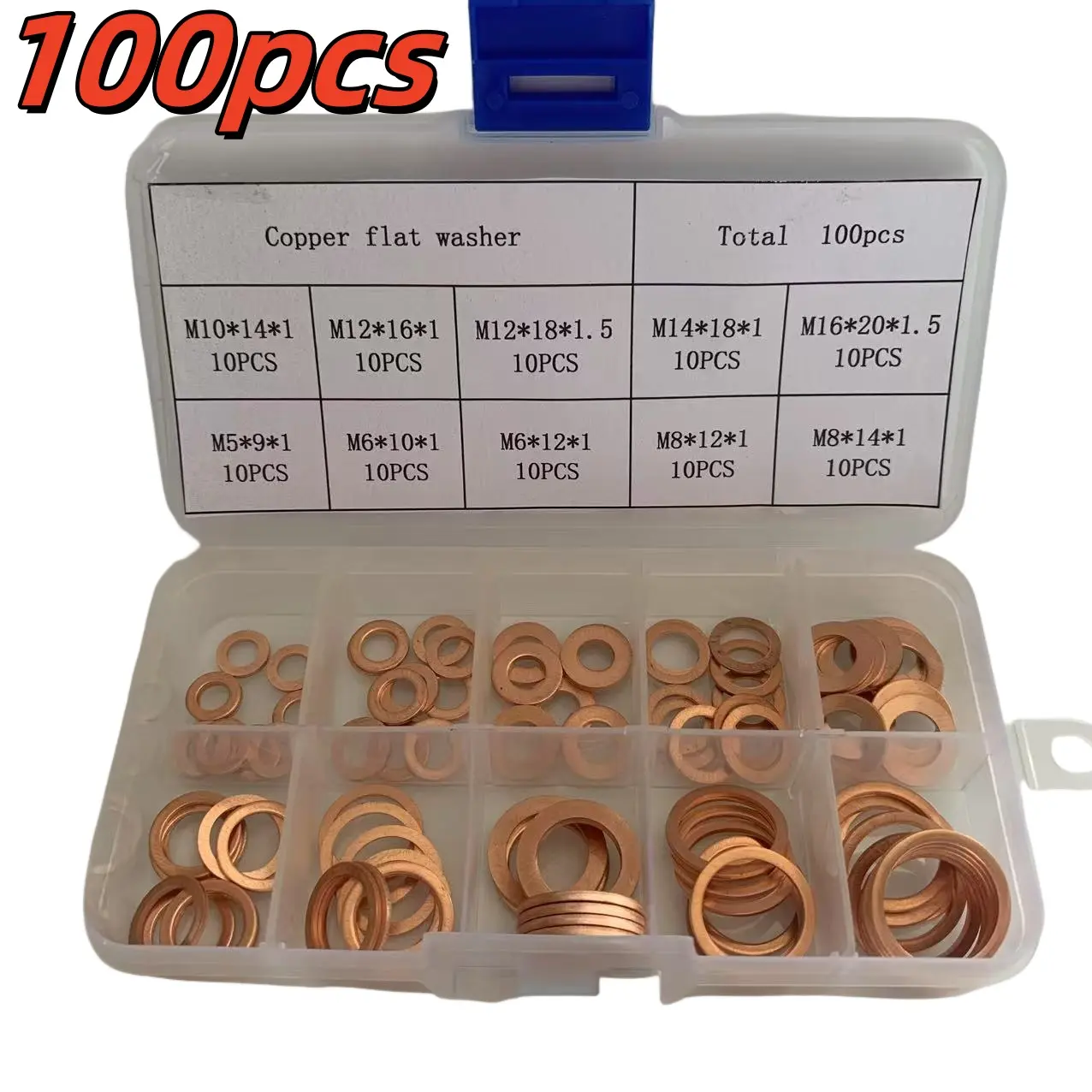 100pcs O-Ring Copper Gaskets, Sealing Solid Washers with Sealing Capability, Preventing Leaks, Fasteners, Mechanical Assemblies, Flat Ring for Nuts and Bolts, Copper Seal Accessories, Durable and Reliable
