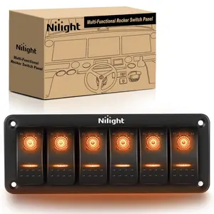 Nilight 6Gang Aluminum 5Pin ON/Off Rocker Switch Panel Orange