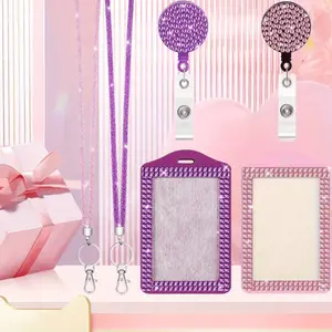 2 Set Premium Bling ID Name Badge Holder, Portable Retractable Crystal Neck Lanyard, for Women  Office Nurses Teacher Doctor Student Gift