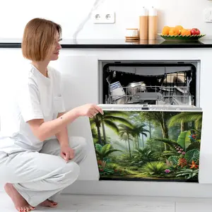 Tropical Jungle Pattern Magnetic Dishwasher Sticker, Reusable Self Adhesive Dishwasher Sticker, Kitchen Decorative Sticker for Home Dining Room