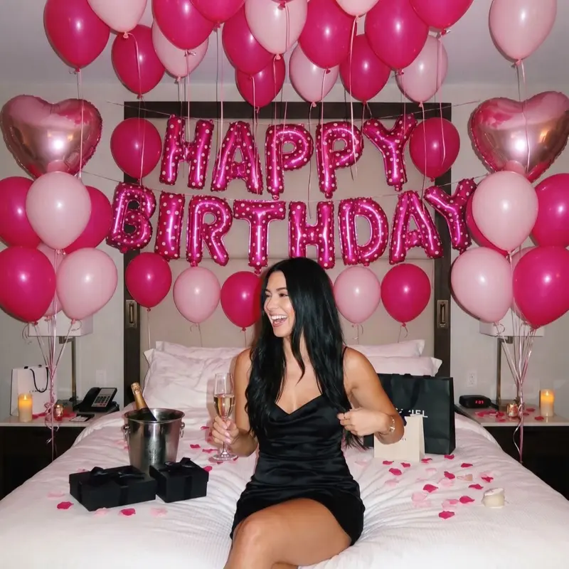 35pcs Pink Printed Birthday Party Set with Heart Balloons and Banner Decoration Decor foil balloon party decoration birthday decoration