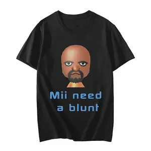 Men's Funny Mii Need A Blunt Print T-Shirt Gift Tee Y2k 90s Silly Meme Short Sleeve Casual Wear