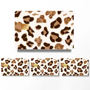 Leopard Pattern Credit Card Skin Sticker, 4 Counts/set Ultra-thin Waterproof & Scratch Resistant Card Glitter Sticker, Personalized Bank Card Decorative Sticker