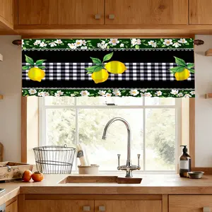 1pc Lemon Trimmed Plaid Kitchen Curtain, Home Decoration Curtain, Natural Fresh Style Valance, Suitable for Kitchen, Coffee Shop, Restaurant, Entryway Decor, Moving Gift