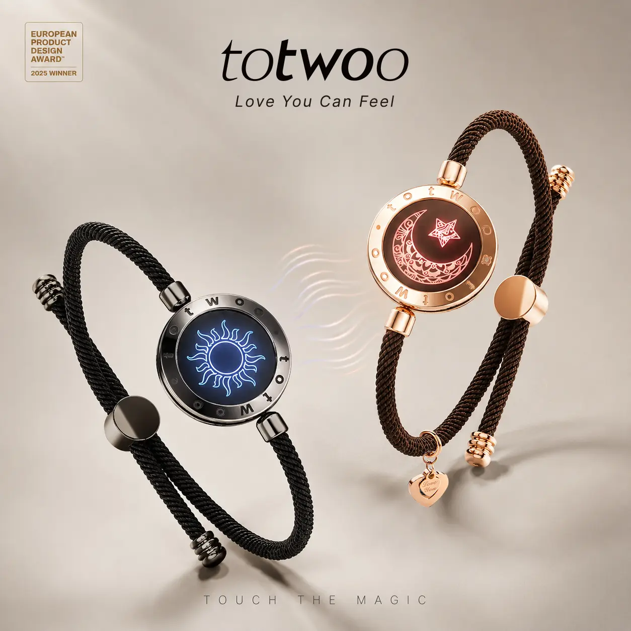 Totwoo Smart Long-Distance Touch Bracelets - Bluetooth Sync Couple Gifts for Adults, Sun & Moon Wearable Design, Anniversary & Special Moments Gift, Connect Over Distances