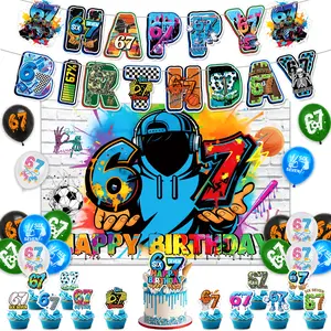 67 Meme Birthday Party Decorations Set, 67 Theme Party Supplies with Backdrop Banner Balloons Cake Toppers for Teen Funny Online Humor Party