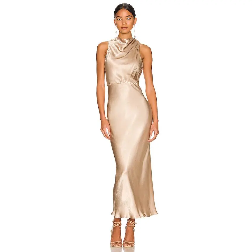 Shona Joy La Lune High Neck Midi Dress in Gold