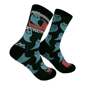 Women's Purranormal Activikitty Socks Funny Spooky Kitten Graphic Novelty Footwear for Ladies Funny Graphic Socks Comfortable Fitted Spandex Cotton