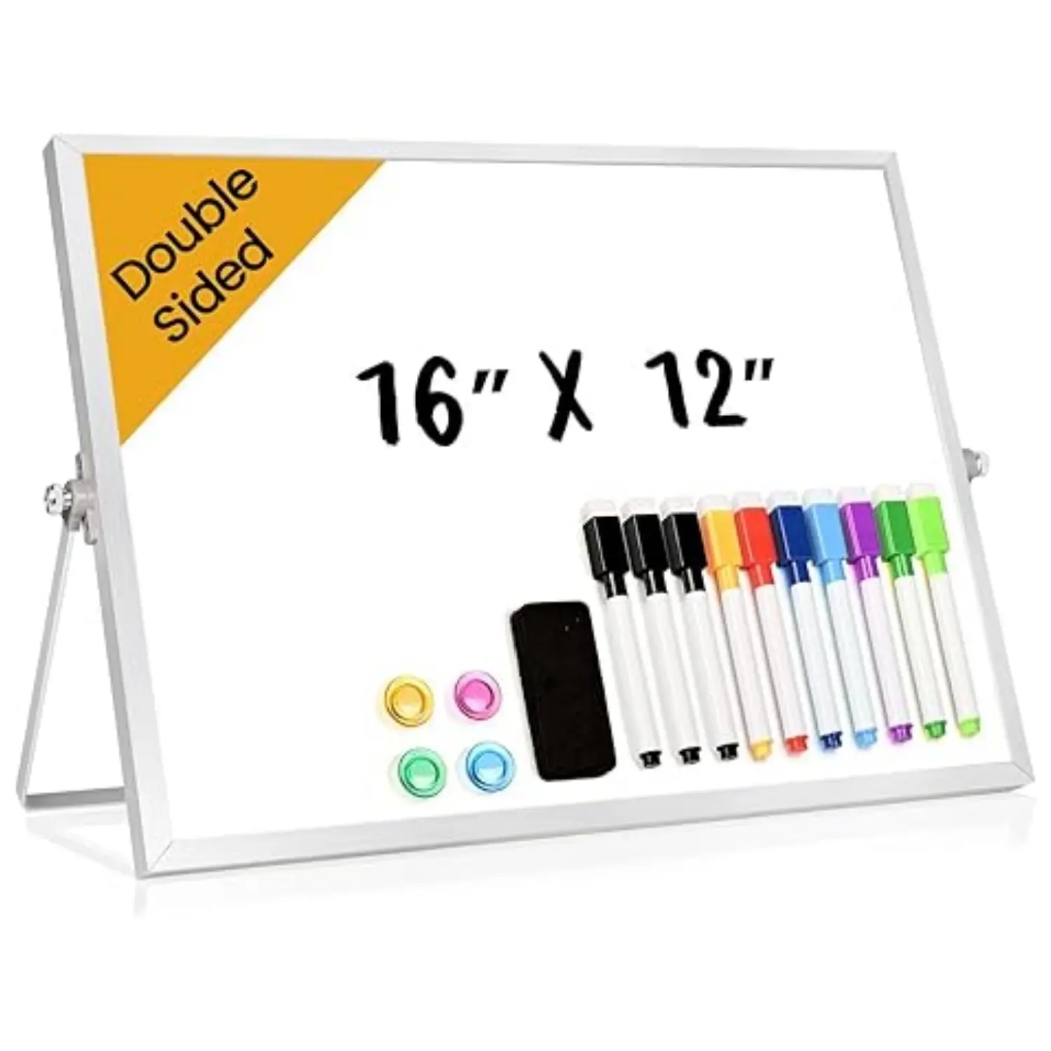 Desktop Whiteboard with Stand, 16" x 12" Double-Sided Dry Erase Board with Stand, Portable Stand White Board for Office, Home, School