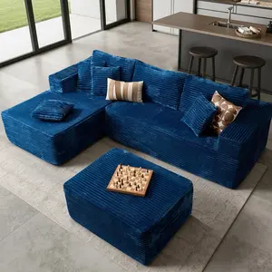 HOOOWOOO 108" L/U-shaped Modular Compression Sofa with Removable Ottoman & Chaise, Modern Minimalist Corduroy Design, No Assembly Required, Comfortable for Living Rooms and Bedrooms