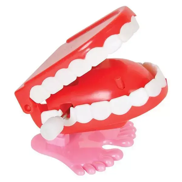 1 Funny JUMPING CHATTERING TEETH Small Wind Up Joke Magic Gag Feet Toy Mouth